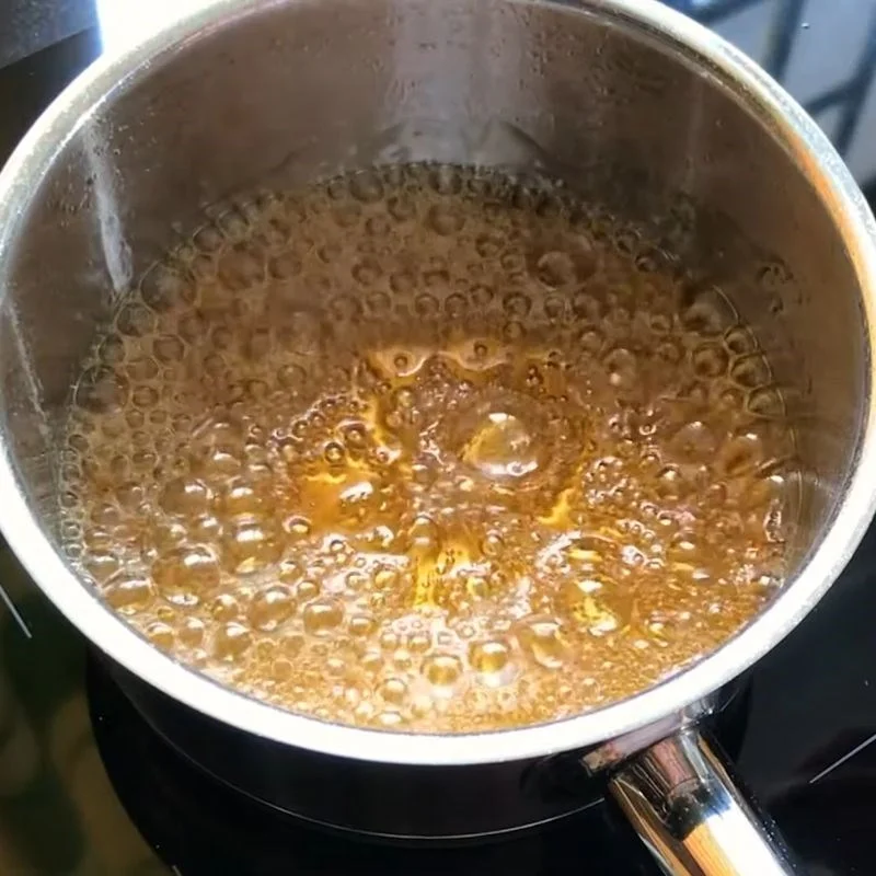 Step 1 Caramelizing sugar for Green Tea Flan