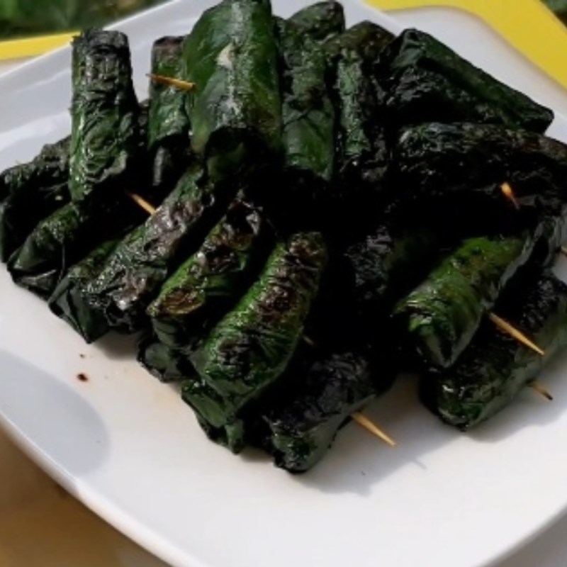 Step 7 Finished product Grilled frog meat wrapped in wild betel leaves