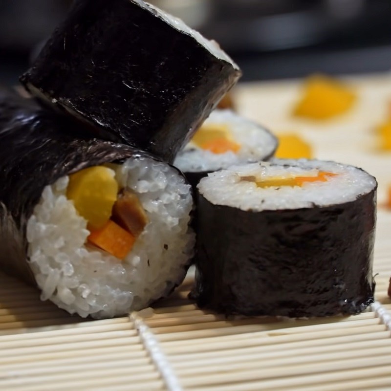 Step 3 Final product pickled burdock root vegetarian sushi