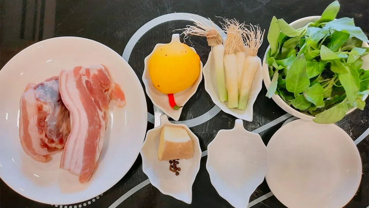 Ingredients for sweet and sour pork belly salad