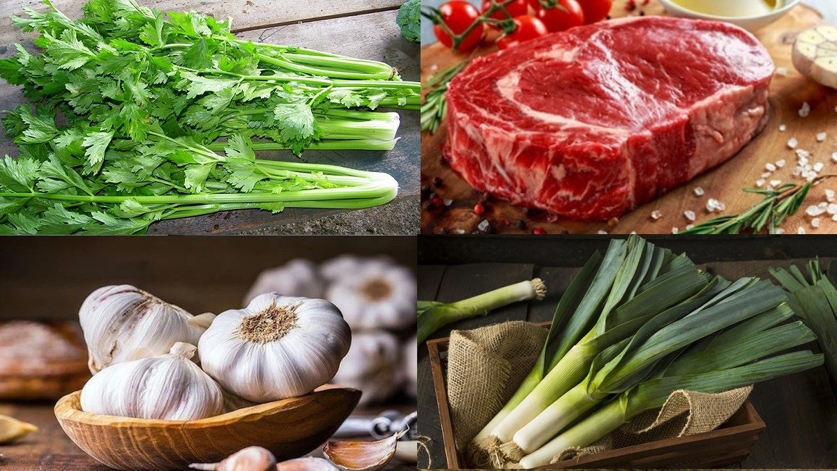 Ingredients for stir-fried beef with celery and garlic