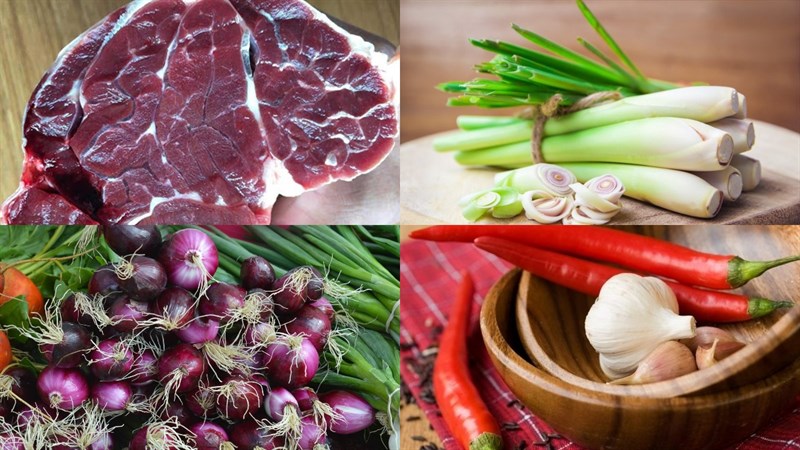 Ingredients for steamed buffalo meat with lemongrass