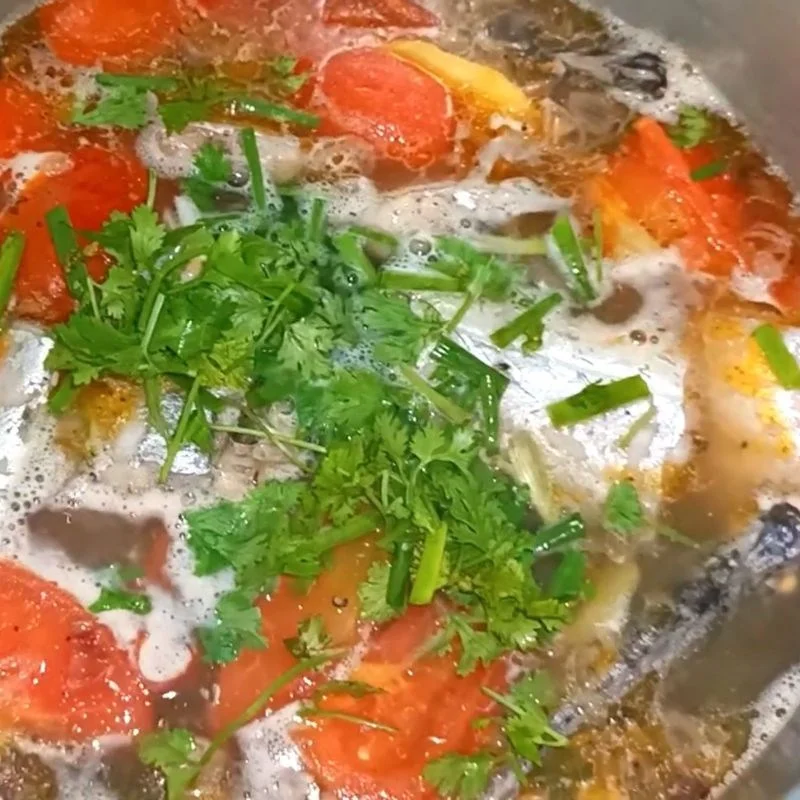 Step 4 Presentation of Sour Fish Soup with Fresh Humpback Fish
