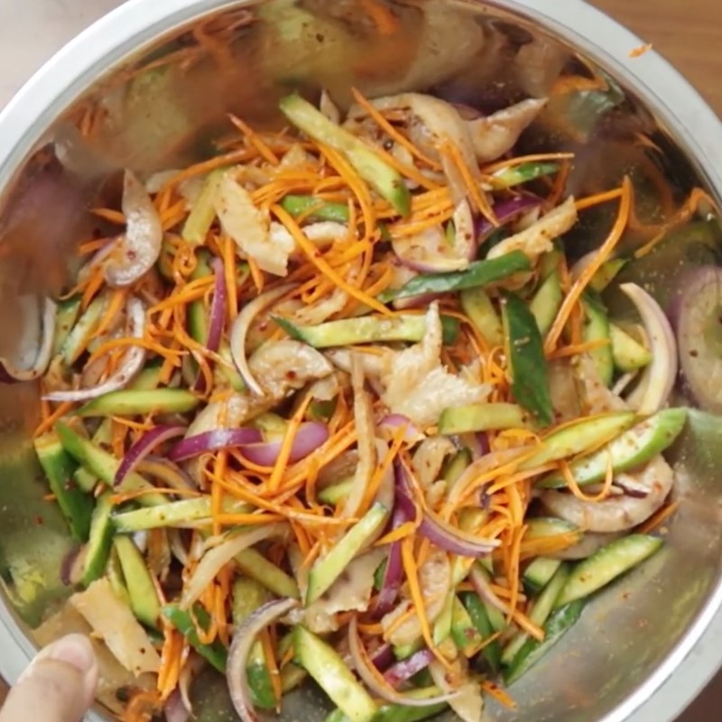 Step 4 Mixing the Pig Skin Salad with Cucumber