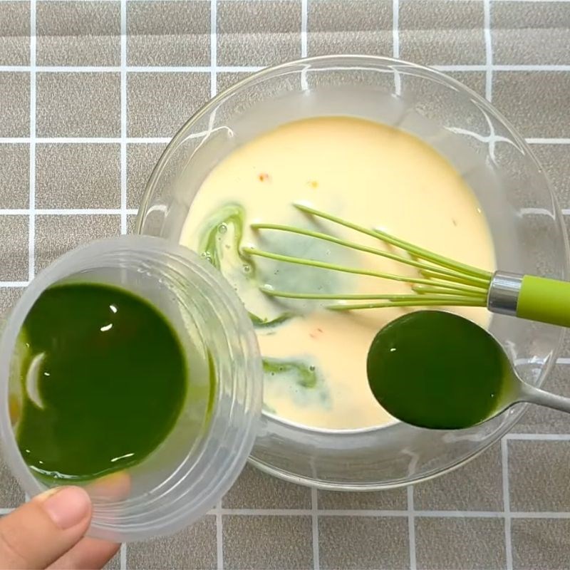 Step 3 Mixing the green tea flan mixture Green tea flan using agar powder