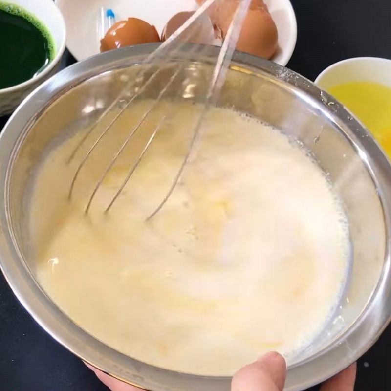 Step 2 Mixing egg and milk mixture for Green Tea Flan