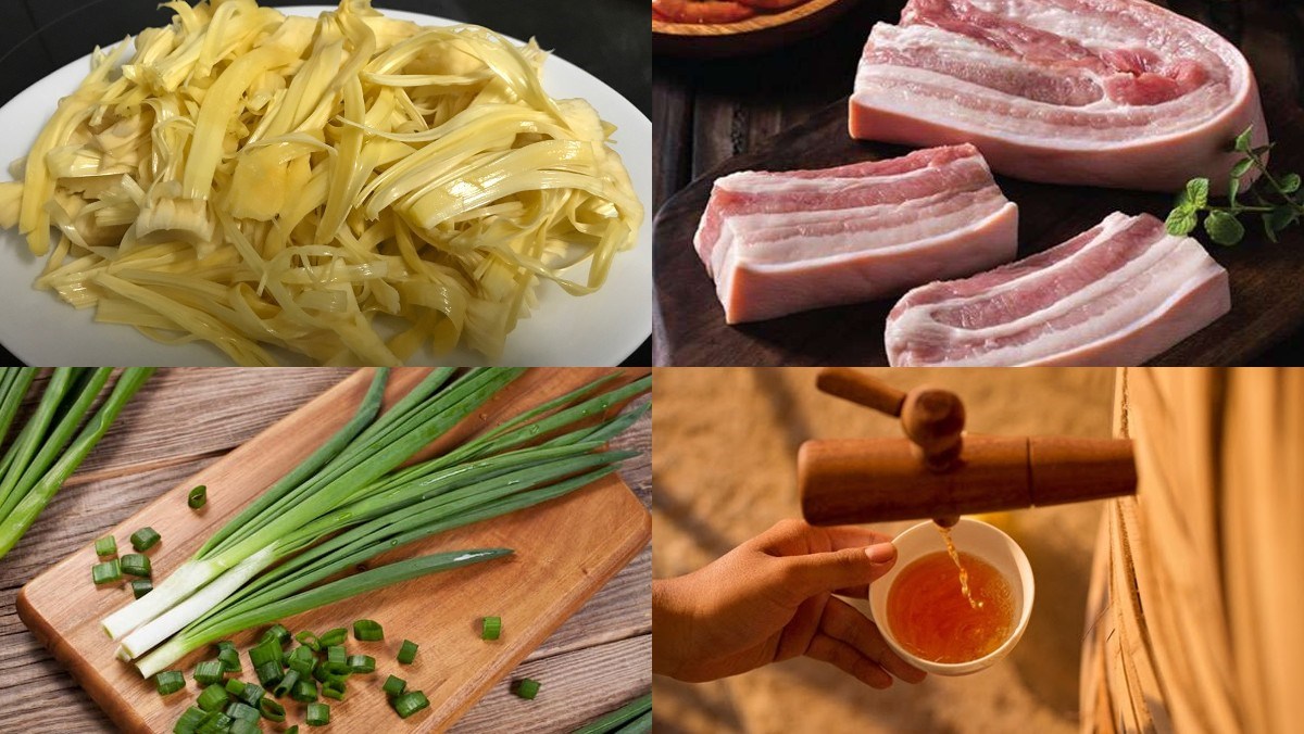 Ingredients for the dish jackfruit fibers stir-fried with pork