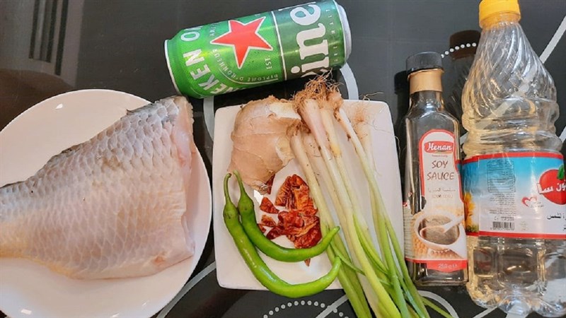 Ingredients for beer-steamed carp dish